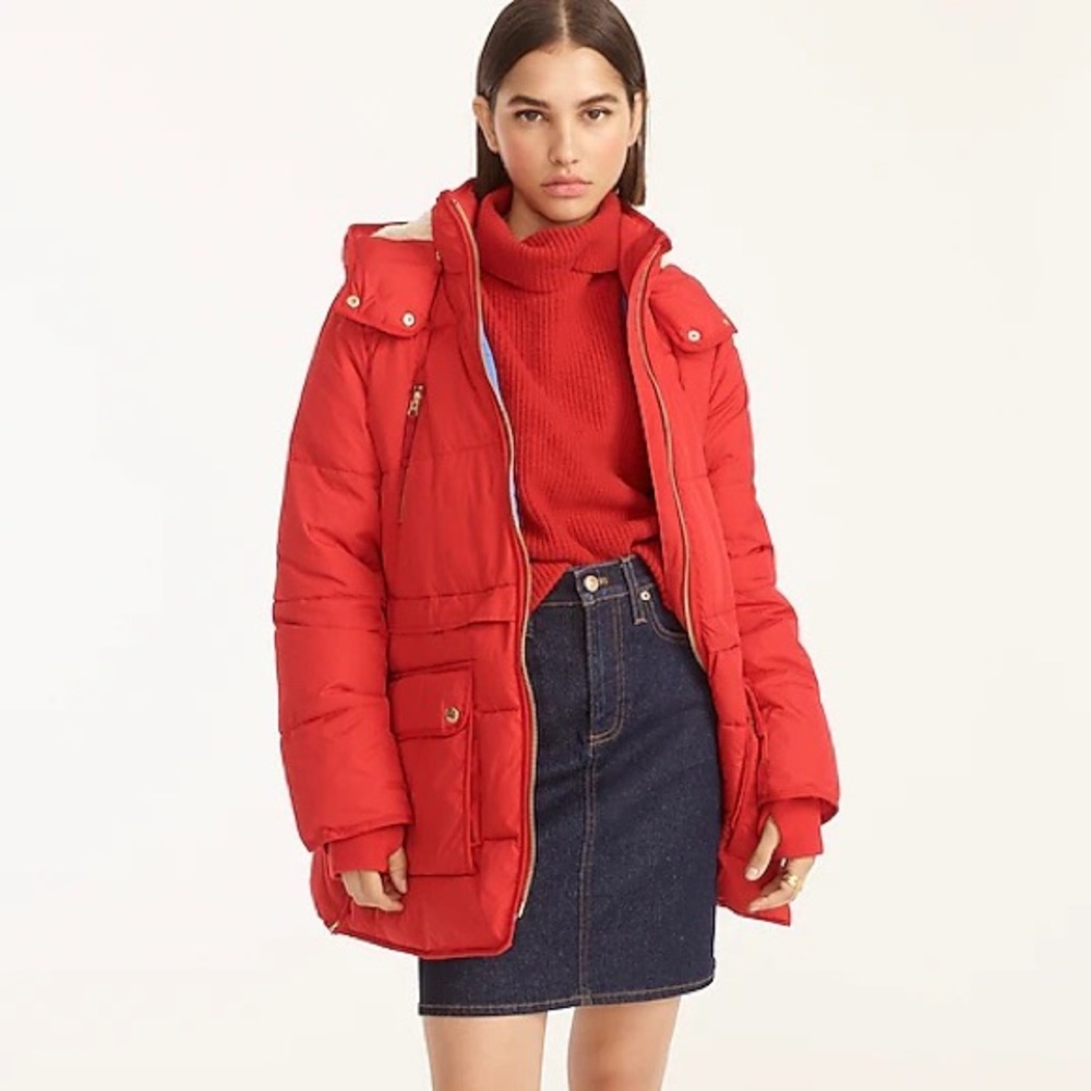 J. Crew Red Puffer Jacket NWT
